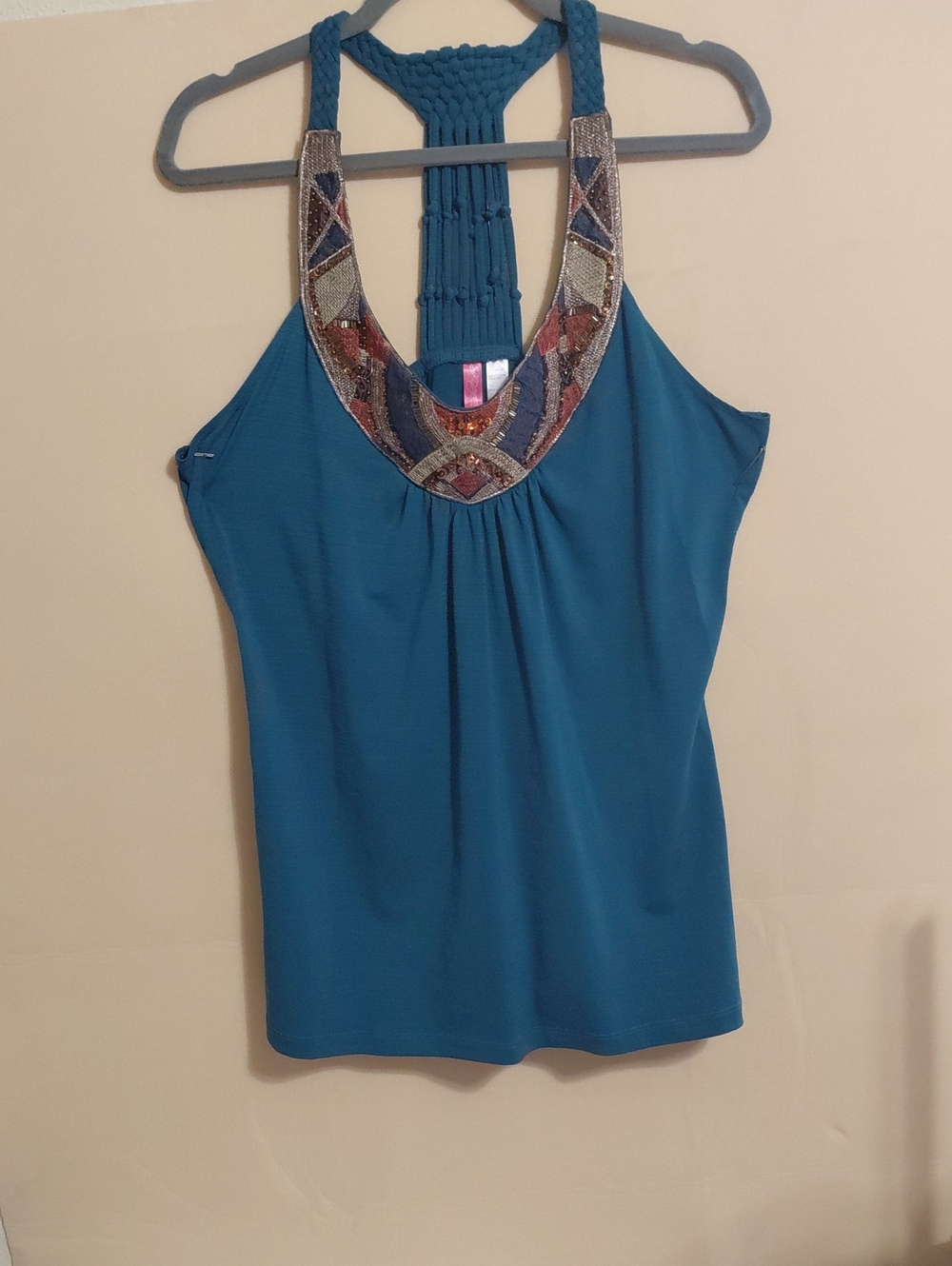 Embellished Teal Racerback Tank Top